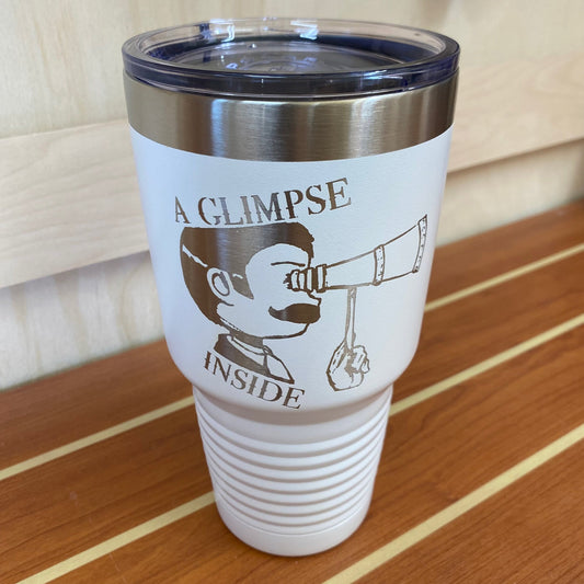 Whimsical Mustache Man Logo Tumbler, 30 fl oz